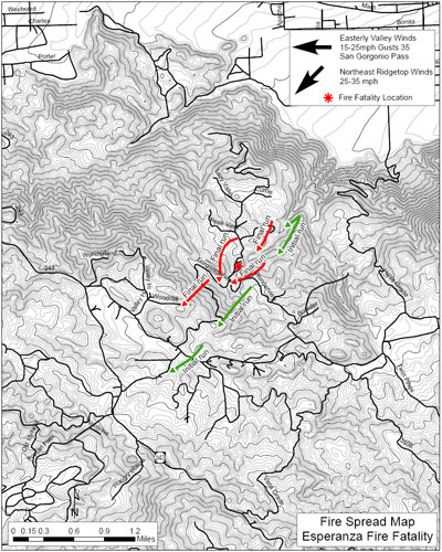 Esperanza Fire, fire spread map