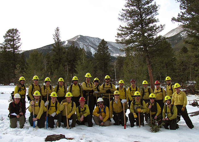 S-130/190 Basic Firefighter, #117 and S-290 Intermediate Wildland Fire Behavior, #11 in January, 2013 on pile burn field exercise at the foot of Mt. Princeton with students predominately from the SCC Veterans' Fire Corps.